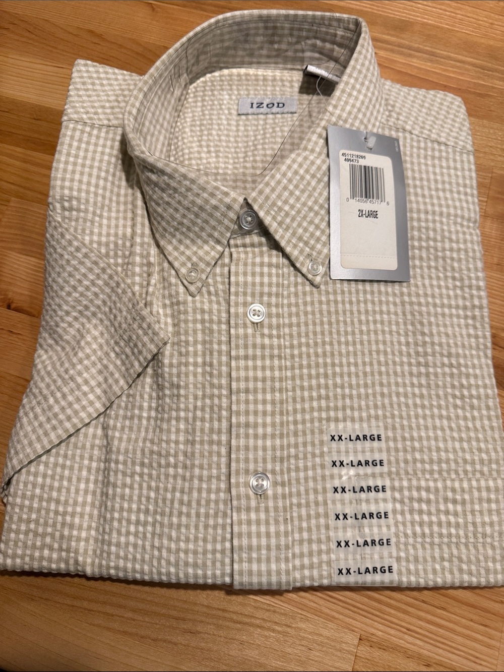 Izod Beige Check Short-Sleeve Button-Down Shirt